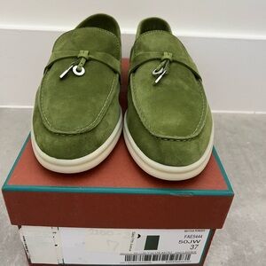 Loro Piana Green Suede Loafers with Metallic Details